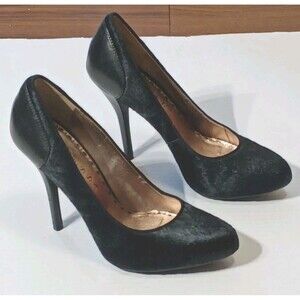 Caressa Black Leather And Calfskin Taylor Heels Black Pony Women's Size 8.5